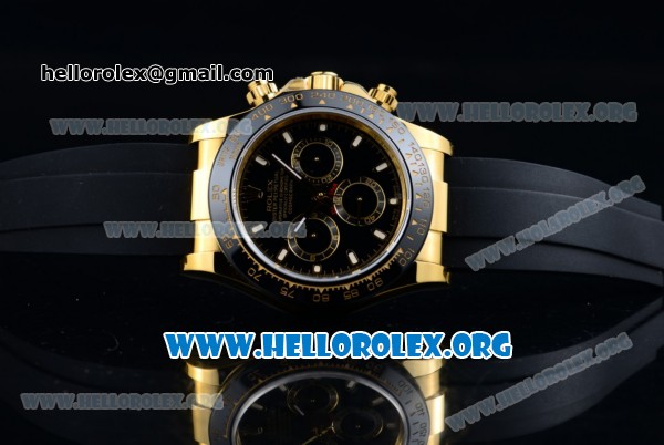 Rolex Daytona Chrono Clone Rolex 4130 Automatic Yellow Gold Case with Black Dial Ceramic Bezel and Black Rubber Strap (EF) - Click Image to Close
